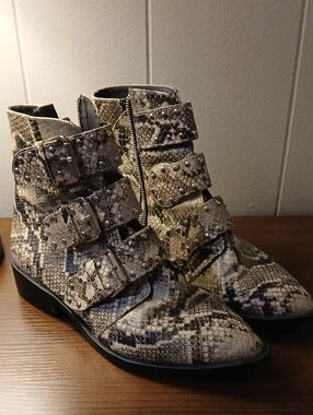Steve Madden Women’s Snake-Print Buckle Ankle Boots - Neutral
